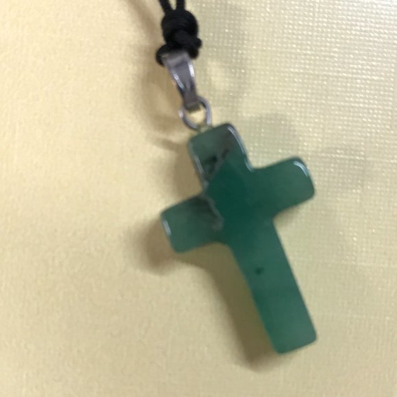 Speckled Green Aventurine 1' by 1/2" 32" Nylon Cord Necklaces with Stone Cross - Picture 4 of 4